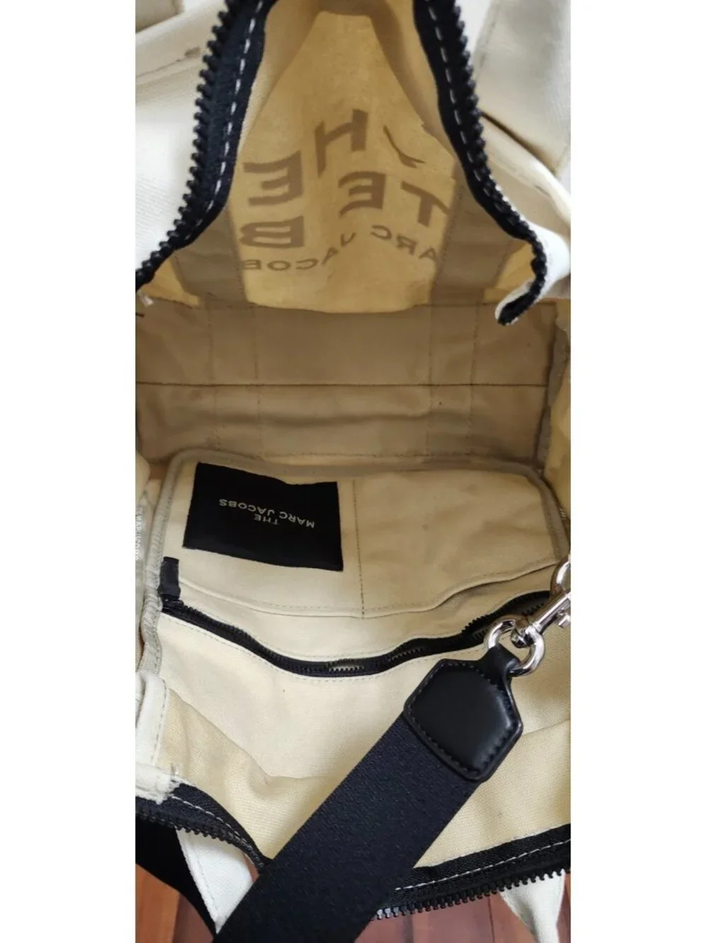 Marc Jacobs The Tote Bag Ivory Canvas Medium Tote Crossbody Zip Top